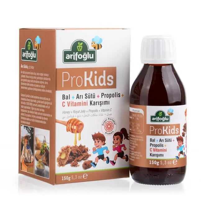 Bio-Propolis-Extrakt (auf Wasserbasis) + Bio-Gelée Royale + Vitamin C-Mix für Kinder.  (Prokids Ballı Arı Sütlü C Vitaminli Propolis Karışımı)